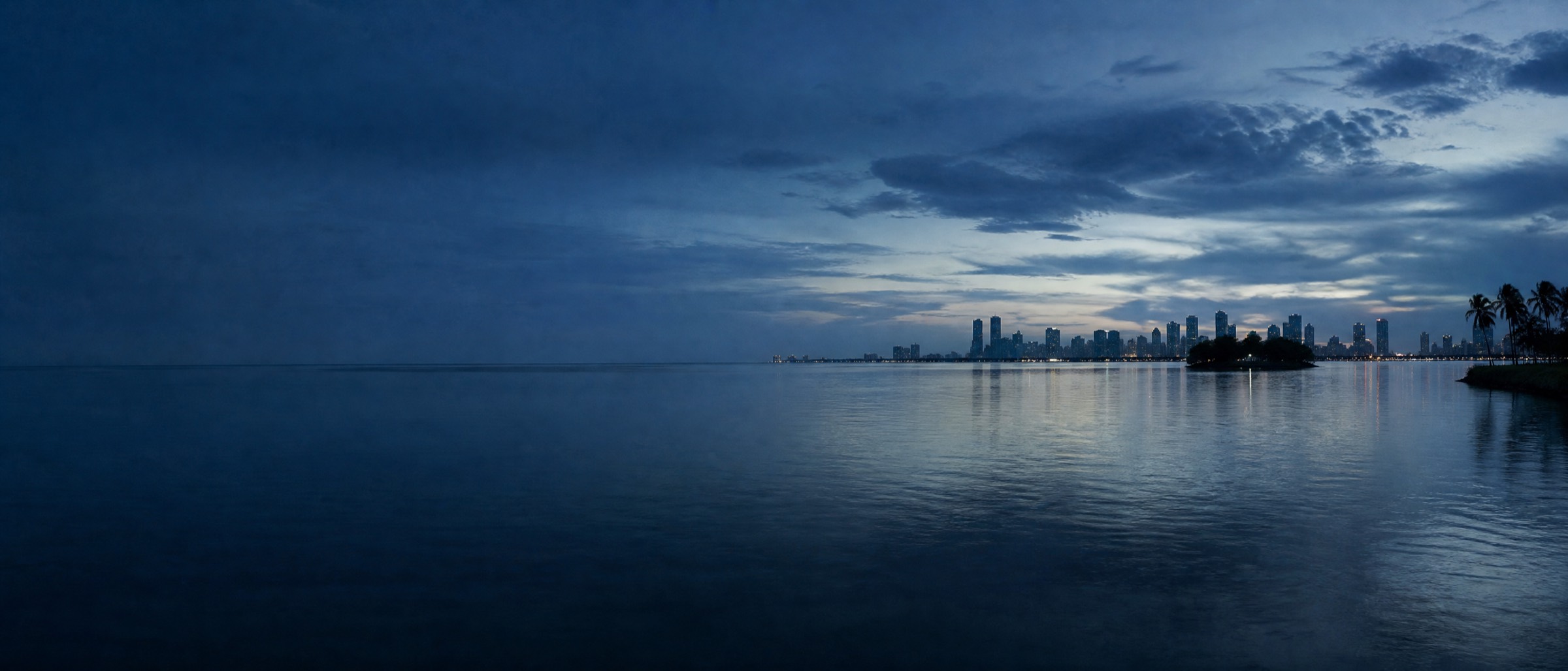 Aerial South Florida coastal horizon at blue hour